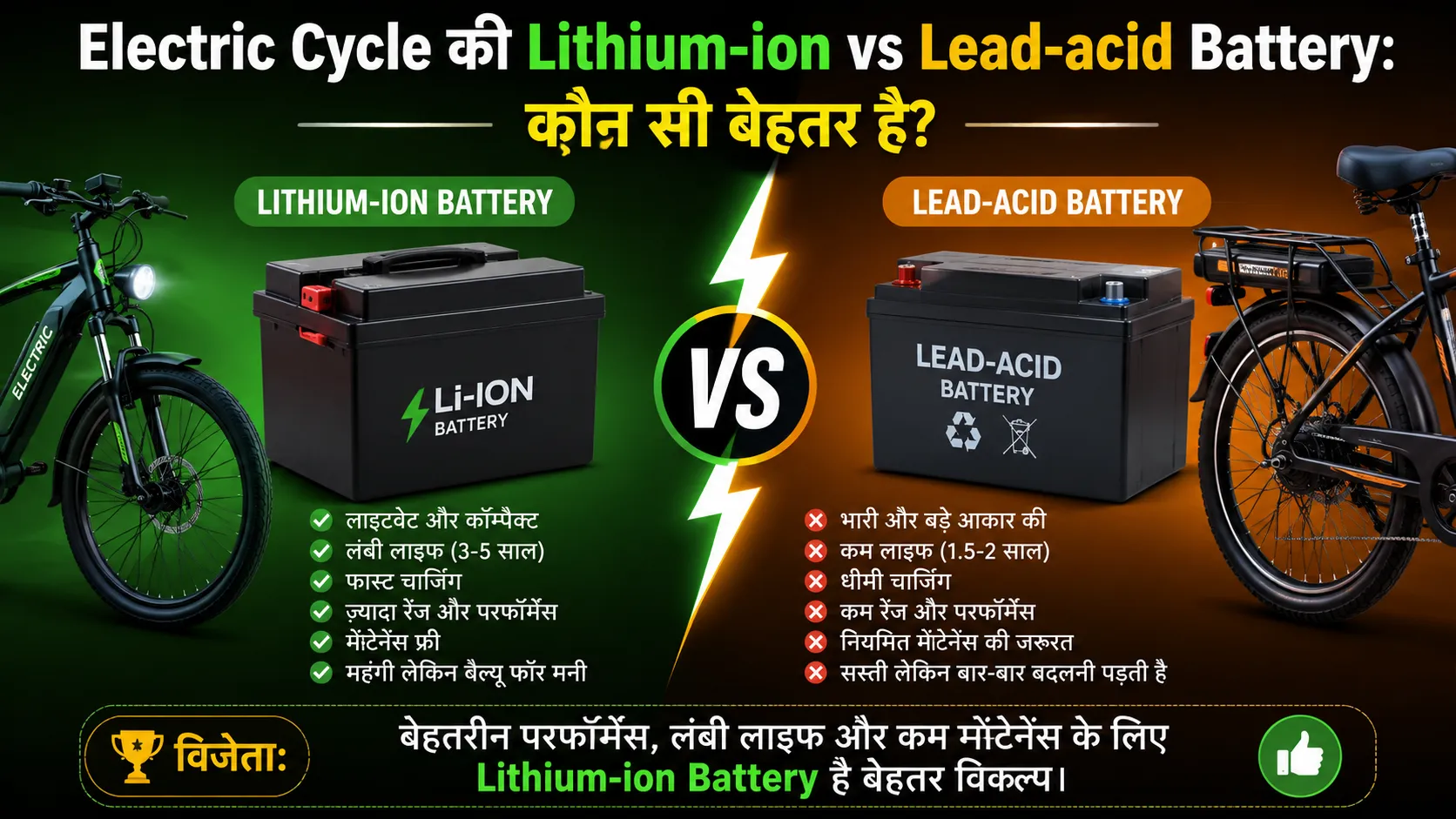 Electric Cycle Lithium-ion vs. Lead-acid Battery – Which is Better (2026 Complete Guide)